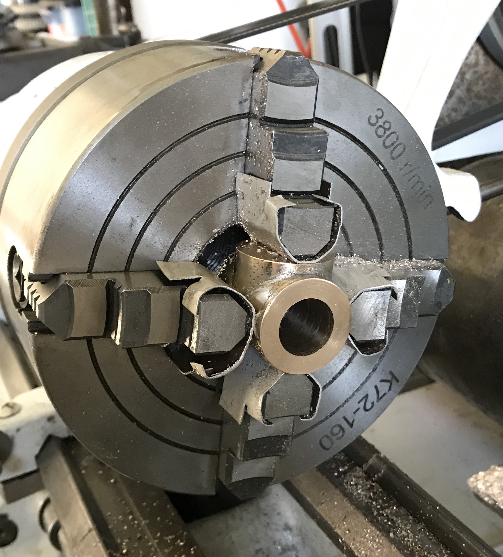 The cylinder was bored in the four jaw chuck